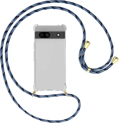 Produktbild von Handykette Backcover-Schutzhülle mit Band (Metall goldfarben) für Google Pixel 7a - Blautöne