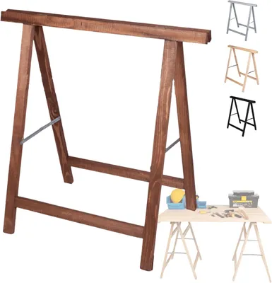 Produktbild von MODO24 Holzbock, Klappbock, Arbeitsbock, Sägebock, Tapezierbock, Klappbar, Massivholz Kiefer, Belastbar, Stabil, Werkstatt, 73x73x44 cm, Braun, SDKM