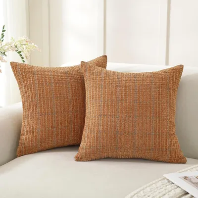 Obrázek produktu pro Dva povlaky na polštáře, rozměr 40x40 cm, kostkovaný vzor, materiál: chenille, barva: karamelová