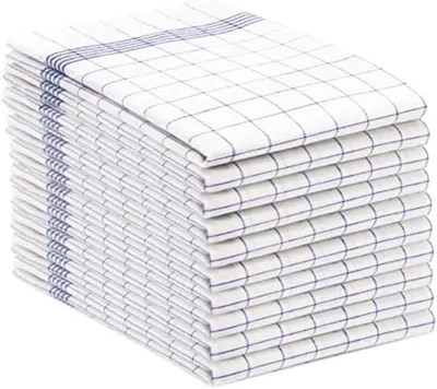 Produktbild von PromoHome® Set von 10 Geschirrtüchern und Spültüchern - 50x70 cm - 100% Baumwolle - Blau kariert - Hochwertige saugfähige Küchentücher
