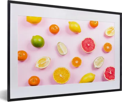 Produktbild von MuchoWow® Gerahmtes Poster Zitrone - Limette - Zitrusfrüchte 60x40 cm - Poster mit Schwarzem Bilderrahmen Wandposter Rahmen Foto Bilder - Schlafzimmer - Plakat in Rahmen - Drucken