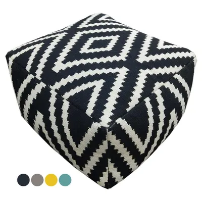 Produktbild von Soma Bodenkissen Sitzwürfel Pouf Kelim Style Sitzhocker Fußhocker Peru 55x37x55 cm handbedruckt in 4 Farb (BxHxL) 55 x 37 x 55 cm schwarz