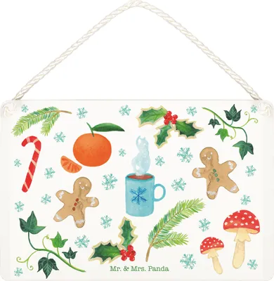 Produktbild von Mr. & Mrs. Panda Schild Winter DIN A5 - Geschenk, kleine aufmerksamkeit, Jahreszeit, Weihnachten, Kälte, Lebkuchen, Türschild, Schnee, Dekoration, wandtafel, Holzschild