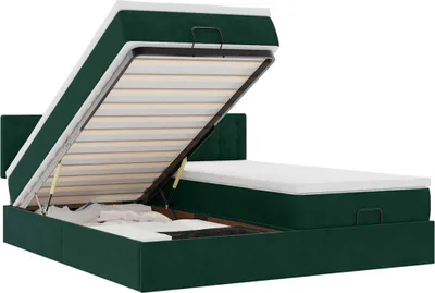 Zdjęcie produktu dla vidaXL Łóżko otomana z materacem ciemnozielone 180x200 cm aksamitne