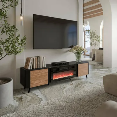 Image de Vicino - Meuble TV, 191x40x58h cm Noir, 2 Étagères