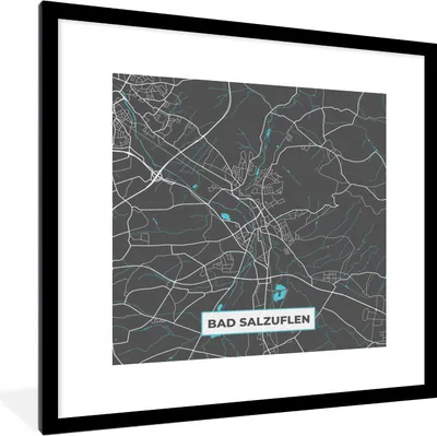 Produktbild von MuchoWow® Gerahmtes Poster Stadtplan - Karte von Deutschland - Blau - Bad Salzuflen - Karte 40x40 cm - Poster mit Schwarzem Bilderrahmen Wandposter Rahmen Foto Bilder - Poster - Plakat im Rahmen