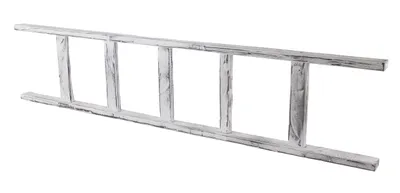 A white wooden ladder with six rungs against a white background.