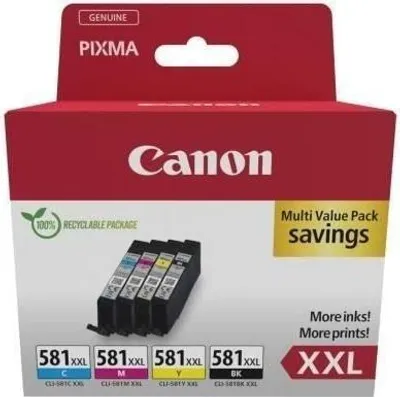 Obrázek produktu pro Inkoustové kazety CANON CLI-581XXL, černá, azurová, purpurová, žlutá, multipack 4 barvy, 11,7 ml
