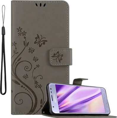 Produktbild von Cadorabo Hülle für Samsung Galaxy J3 2017 Schutz Hülle in Grau Schutzhülle Handy Hülle Etui Case Blumen Flower