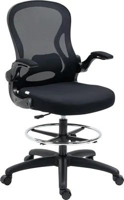 Produktbild von Bürostuhl Ergonomischer Arbeitsstuhl Mit Verstellbarem Fußring, 110-130 Cm Höhenverstellbar, Rollen, Lendenwirbelstütze, Schwarz
