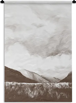 Produktbild von MuchoWow® Wandteppich Wandbehang Gras - Berg - Himmel 60x90 cm Tapisserie Dekoration Wandtuch - Foto-Teppich - Abwaschbar