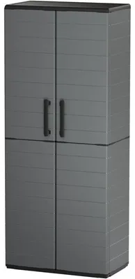 Obrázok produktu pre Skriňa na metly – 2 dvere + 3 polypropylénové police – 68 x 37 x V 163 cm – sivá