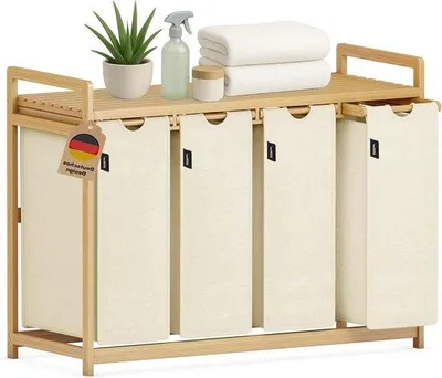 Productafbeelding van Wasmand - Kledingmand - Sorteren Wasgoed - Vier Compartimenten - 198 Liter - Beige