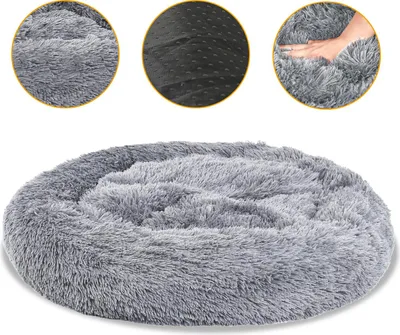 Obrázok produktu pre Ikodm, psie lôžko, 100 cm, tmavosivá farba, mäkké, okrúhle lôžko pre domáce zvieratá vyrobené z jemnej plyšovej látky, s vysokým okrajom a protišmykovým spodkom