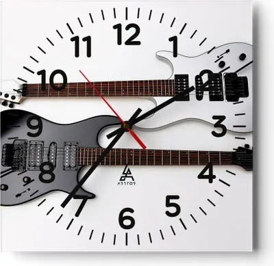 Produktbild von Wanduhr - Quadrat - Glasuhr - E-Gitarren Streicher Musikinstrument - 30x30cm - Schleichendes Uhrwerk - Lautlos - zum Aufhängen bereit - Dekoration Modern - Wanddekoration aus Glas - C4AC30x30-0369
