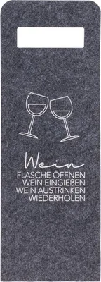 Produktbild von Flaschentüte für Wein aus grauem Filz mit Spruch Geschenktüte