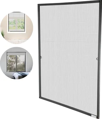 Zdjęcie produktu dla Clanmacy – moskitiera okienna 120 x 140 cm, rama aluminiowa, ochrona przed komarami i owadami, montaż bez wiercenia, kolor antracytowy
