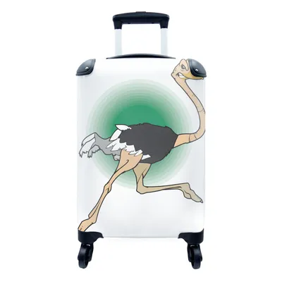 Produktbild von MuchoWow® Koffer Handgepäck Trolley Rollkoffer Kleine Reisekoffer mit 4 Rollen - Illustration des Straußes - Cabin Size < 55x40x23 cm & 55x40x20 cm - Fotokoffer - Kabinenkoffer - Boardgepäck - Reise-Box - Reisekoffer - Reisegepäck - Koffer mit Bild - Trolley für Kinder