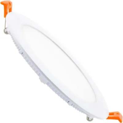 A white LED panel light with orange clips on a white background.