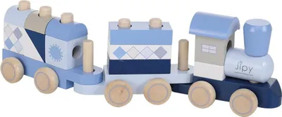 Produktbild von Holzeisenbahn blau Holz Zug mit Bauklötzen für Kinder ab 18 Monate geeignet