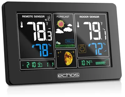 Zdjęcie produktu dla Stacja pogodowa, bezprzewodowa, kolorowy wyświetlacz, alarm, pomiar temperatury wewnątrz i na zewnątrz