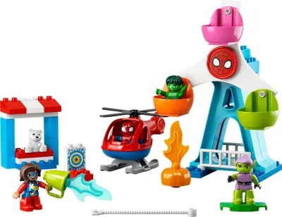 Produktbild von LEGO 10963 DUPLO Marvel Spider-Man & Friends: Jahrmarktabenteuer, Freizeitpark mit Spielzeug-Hubschrauber, Hulk und Green Goblin Figur, ab 2 Jahre