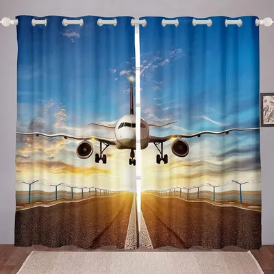 Produktbild von Fensterdekoration mit Flugzeugdruck - Vorhänge für Schlafzimmer und Wohnzimmer in Mehrfarbig