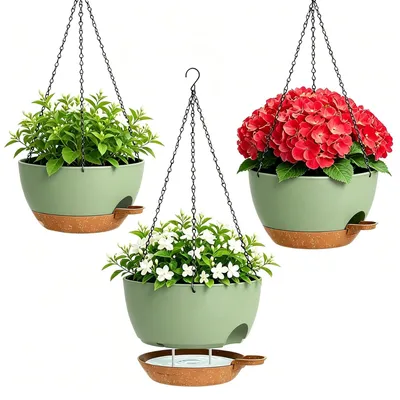 Image de Ensemble de 3 pots de fleurs suspendus avec système d'arrosage
