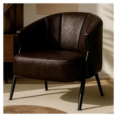 Produktbild von Sessel HWC-P30, Polster-/Cocktail-/Clubsessel Lounge Chair Vintage Retro Industrial Metall Kunstleder - Dunkelbraun