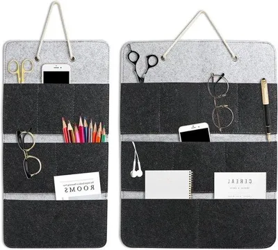 Image de Porte-objets mural pliable en feutre, à plusieurs compartiments, rangement pour chambre d'enfant ou bureau, 2 pièces