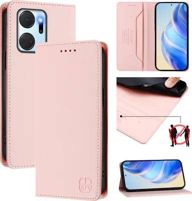 Produktbild von Lederhülle für Honor X7A Hülle Flip Brieftasche Kartenfächern Ständer Schutzhülle Pink