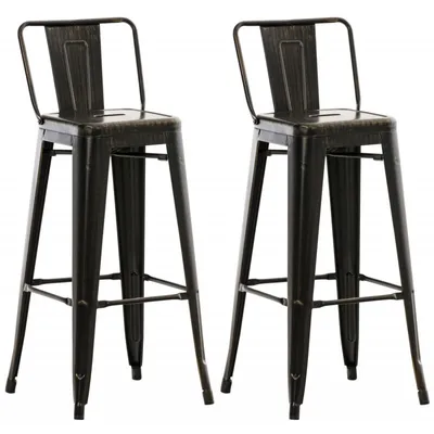 Produktbild von CLP Barhocker 2er Set mit Lehne im Industrial-Look Mason, mit Rückenlehne schwarz-gold