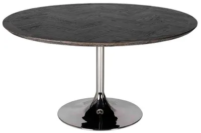 Produktbild von Casa Padrino Luxus Esstisch Schwarz / Silber Ø 140 x H. 75 cm - Runder Esszimmertisch mit Eichenfurnier Tischplatte und Edelstahl Tischbein - Luxus Esszimmer Möbel