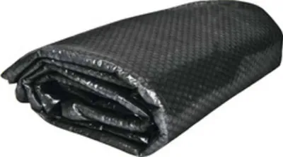 A folded black tarp or cover on a white background.