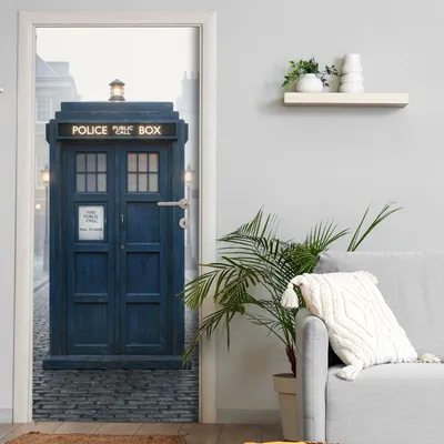 Produktbild von Türtapete selbstklebend | 200 x 90 cm Alte Policebox Notrufzelle | Tür Aufkleber Poster Türfolie | Einteilig | Wasserfest 3D Türaufkleber Klebefolie Wandtattoo