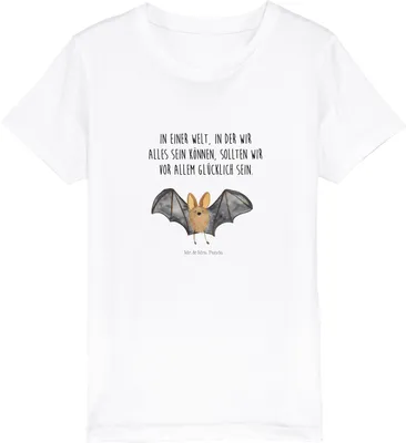 Produktbild von Mr. & Mrs. Panda Kleinkinder T-Shirt Fledermaus Flügel 7-8 Jahre (122/128) - Weiß - Geschenk, Kinder Baumwoll, Mädchen, Jungen, Lustige Sprüche, Kindershirt, Teenager