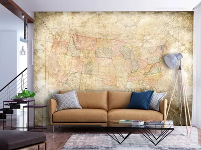Zdjęcie produktu dla Fototapeta flizelinowa mapa świata Ameryka 400x280 cm fototapeta XXL USA vintage mapa świata k-A-10016-a-a