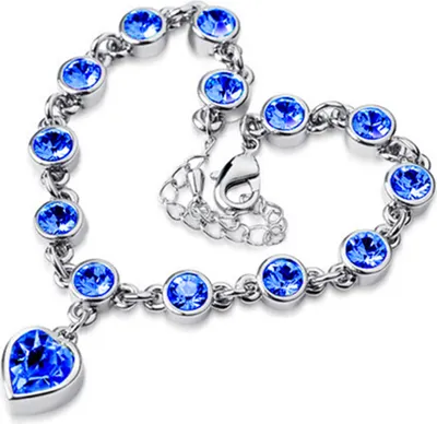 Produktbild von Armband Herzform Strass Design Legierung Damen Kettenarmbänder für den täglichen Gebrauch-Blau/Silber