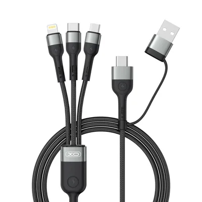 Zdjęcie produktu dla kabel 6w1 USB - USB-C + USB-C + microUSB + złącze iPhone 1,2 m w kolorze czarnym