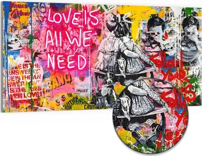 Produktbild von DEQOART Hybrid Leinwand Bild 100x50 cm 'Bunte Herzenswege' Wandbild Glas flach modern