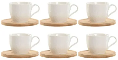 Produktbild von Set of 6 Tassen mit Untertasse home  esprit white natural bamboo porcelain 220 ml