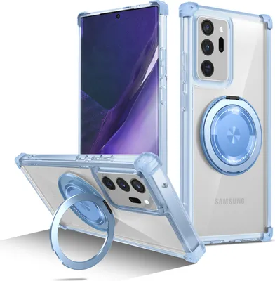 Obrázek produktu pro Pouzdro pro Samsung Galaxy Note 20 Ultra 5G magnetický držák prstenu, stojánek, kompatibilní s MagSafe, vojenská ochrana, průhledné pouzdro modré