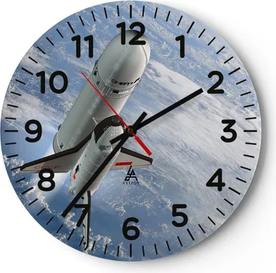 Produktbild von Wanduhr - Rund - Glasuhr - Himmel Rakete Kosmos Planet - 40x40cm - Schleichendes Uhrwerk - Lautlos - zum Aufhängen bereit - Dekoration Modern - Wanddekoration aus Glas - C4AR40x40-0496