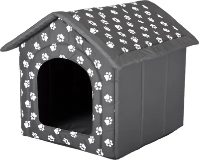 Zdjęcie produktu dla PillowPrim buda dla psa legowisko dla psa domek dla kota jaskinia dla psa mała M - 44 x 38 cm szara z łapkami