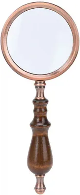 Productafbeelding van Handvergrootglas 10x, houten handvat, zinklegering en optisch glas, voor senioren