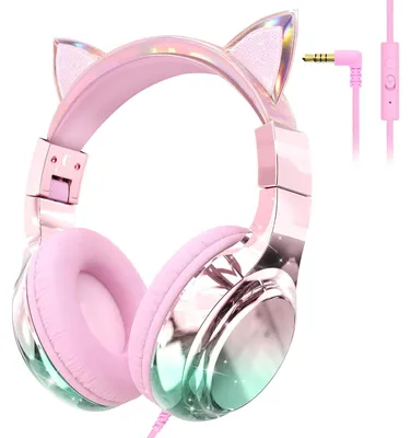 Produktbild von Kinderkopfhörer mit Kabel Katzenohren 85 94dB Lautstärkenbegrenzer Rosa Katze