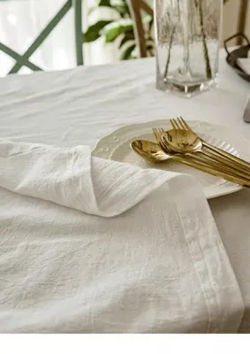 Imagen del producto de Mantel de mesa blanco, 140 x 178 cm, 100% algodón, lavable a máquina, ideal para la cocina y celebraciones