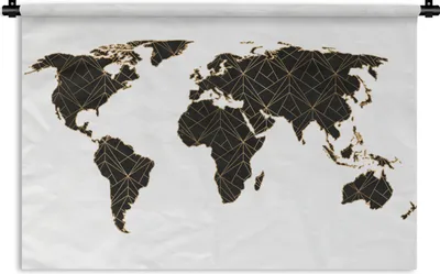 Produktbild von MuchoWow® Wandteppich Wandbehang Weltkarte - Schwarz - Gold - Kinder - Jungen - Mädchen 150x100 cm Tapisserie Dekoration Wandtuch - Waschbar - Tapisserien - Wand-Decke