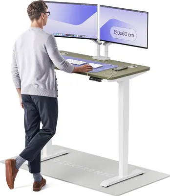 Zdjęcie produktu dla Desktronic HomePro Elektryczne biurko z regulacją wysokości 120x60cm Biały/Zielony z funkcją pamięci, technologią antykolizyjną, portami ładowania USB-A i USB-C