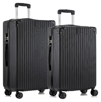 Produktbild von Reisekoffer Set mit Trolley, Handgepäck und Hartschalenkoffern, 4 Rollen 360°, Zahlenschloss, Gummigriff (2-teilig, L&XL, Schwarz)